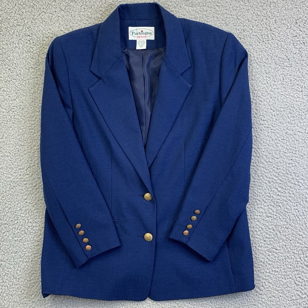 PATCHINGTON Petite Womens Button Front Fashion Jacket Blazer Size 12P Blue Lined